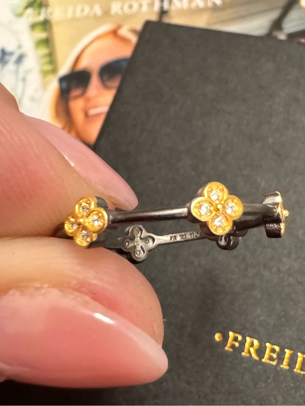 Freida Rothman Rhodium and Gold Clover Ring - Picture 4 of 4